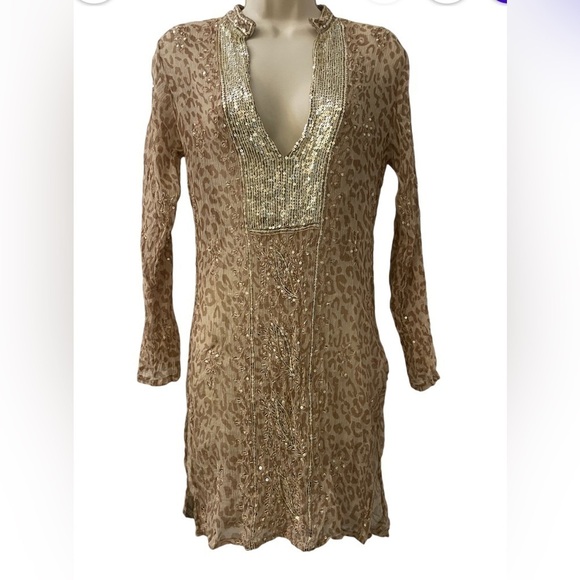 London Lotus coverup/dress gold sequins. Long sleeves. Size S. - Picture 1 of 17